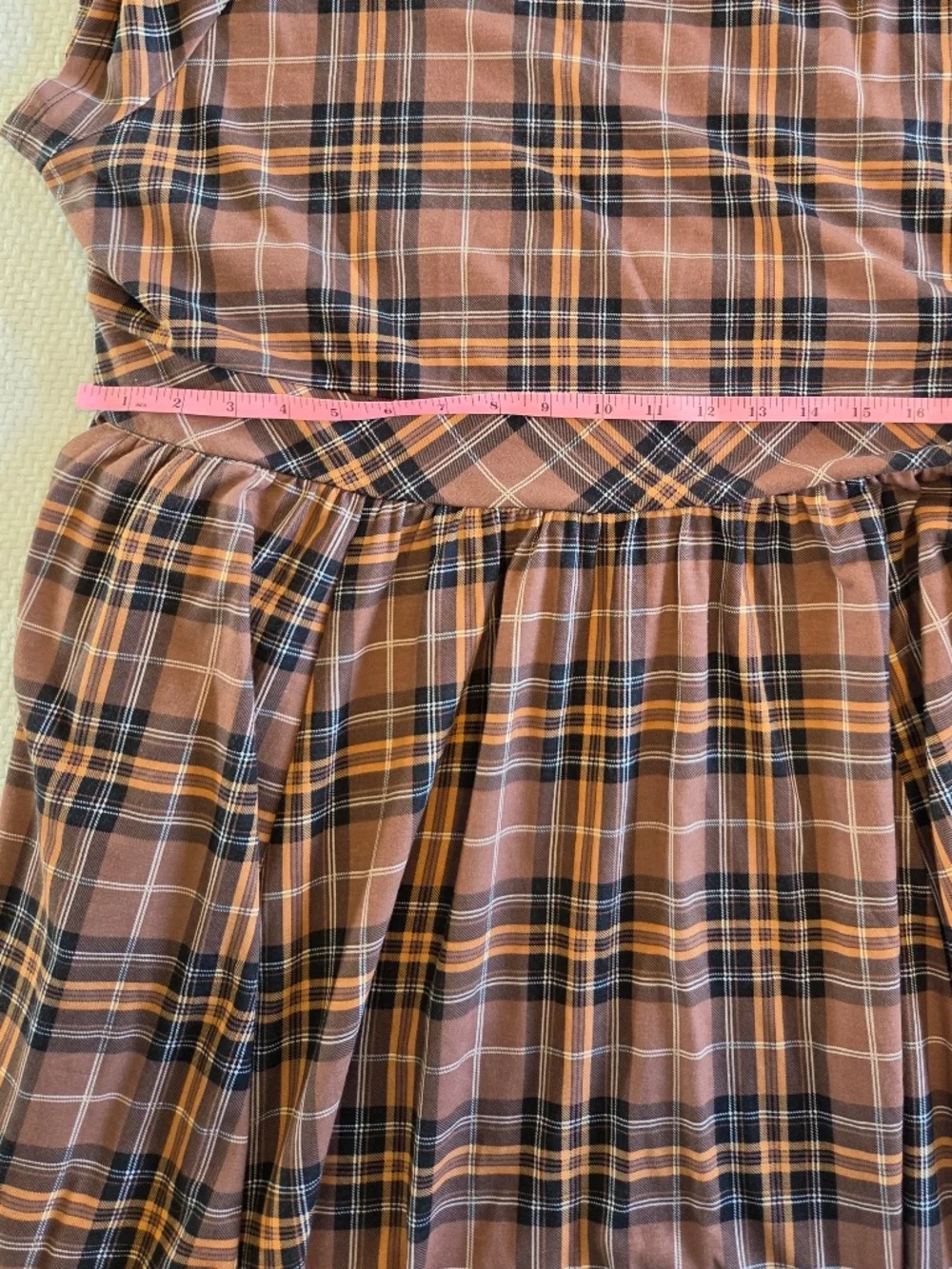 Torrid midi dress size 3X brown/black plaid short sleeves stretch jersey cottage - Picture 10 of 10